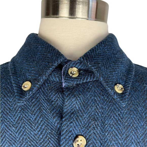 VTG Marshal Field’s Wool Blend Blue & Black Herringbone Button Up L/S Shirt L - Picture 2 of 11